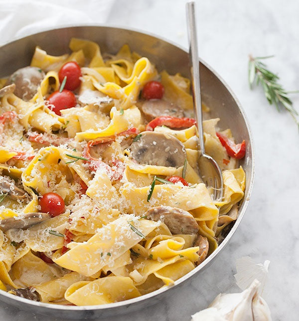 Receta de Pasta Pappardelle con Salchicha y Vino Marsala